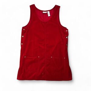 90s Red Velvet Apron Smock Mini Dress A3